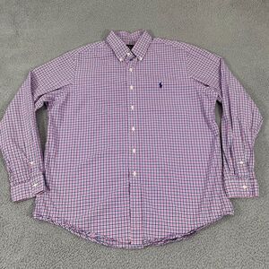 Ralph Lauren Shirt Men XL Pink Plaid Long Sleeve Button Down
